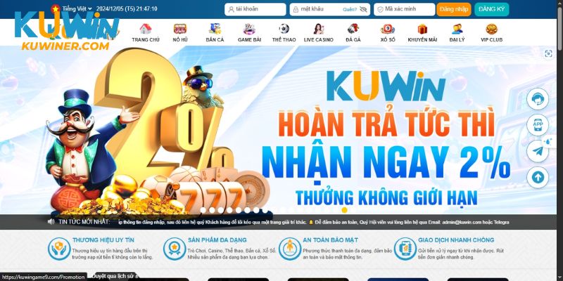 Có ngay 2% khuyến mãi hoàn trả từ Kuwin